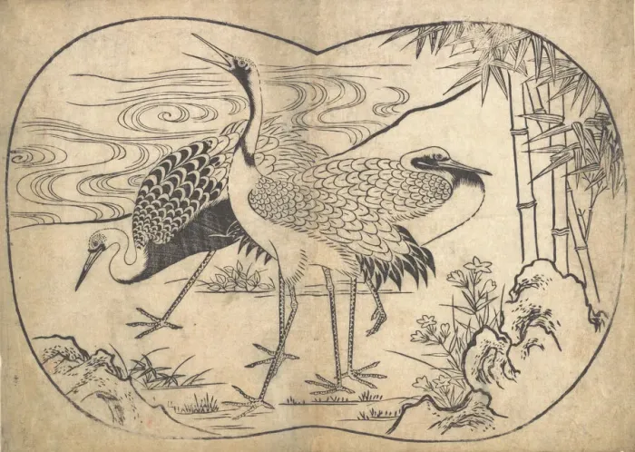 Framed Print : Cranes. Creator: Hishikawa Moronobu Framed Print : Cranes. Creator: Hishikawa Moronobu
