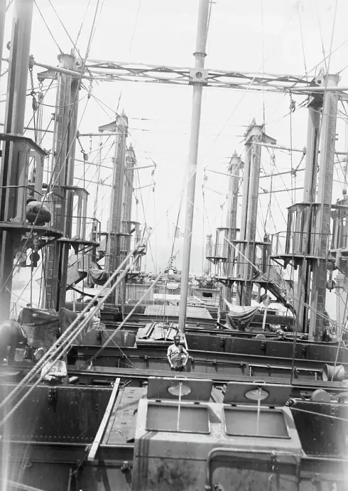 Framed Print : Cranes on SS Milazzo, 1916. Creator: Bain News Service Framed Print : Cranes on SS Milazzo, 1916. Creator: Bain News Service