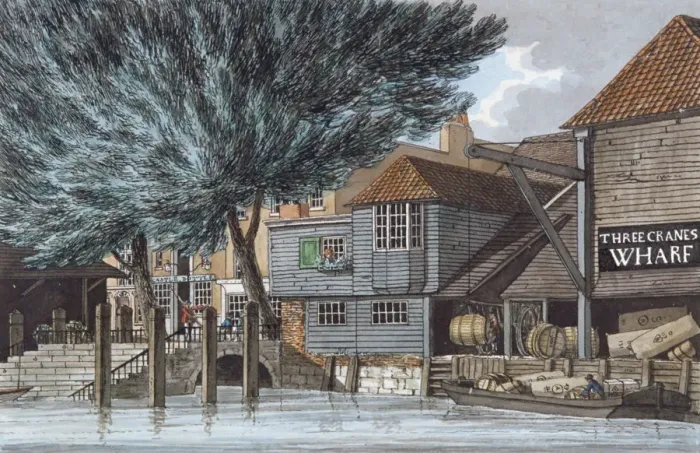Framed Print : Three Cranes Wharf, 1801. Artist: Charles Tomkins Framed Print : Three Cranes Wharf, 1801. Artist: Charles Tomkins