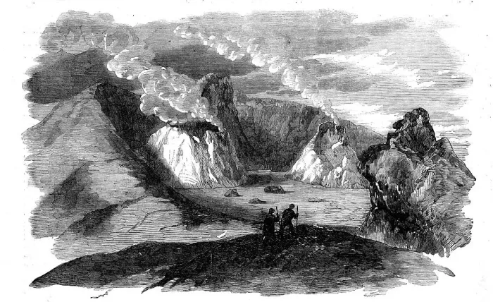Framed Print : The Crater of Mount Etna in 1809 - from a sketch by Signor Gimmellaro, 1858. Creator: Unknown Framed Print : The Crater of Mount Etna in 1809 - from a sketch by Signor Gimmellaro, 1858. Creator: Unknown