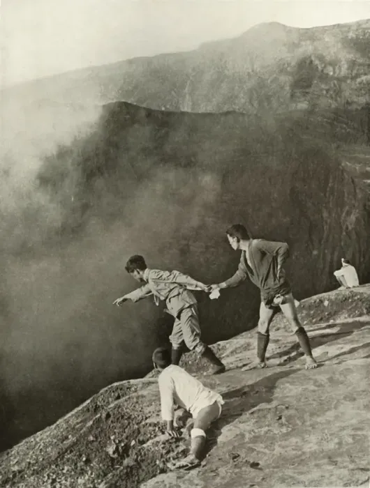 Framed Print : At the Craters Brink, Aso-San, 1910. Creator: Herbert Ponting Framed Print : At the Craters Brink, Aso-San, 1910. Creator: Herbert Ponting
