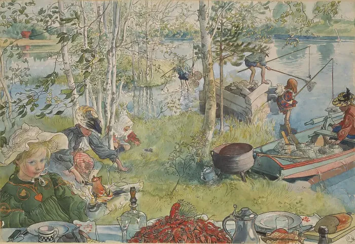 Framed Print : Crayfishing. From A Home (26 watercolours), c19th century. Creator: Carl Larsson Framed Print : Crayfishing. From A Home (26 watercolours), c19th century. Creator: Carl Larsson