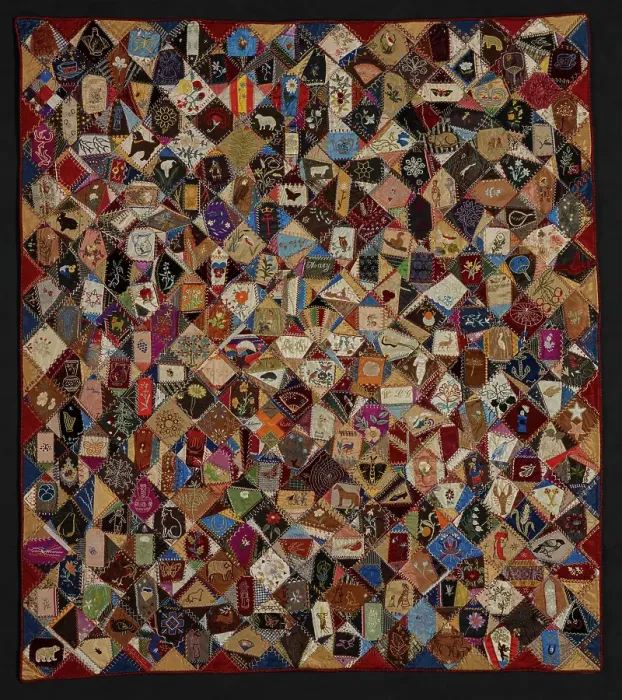 Framed Print : Crazy Quilt, about 1883-1893. Creator: Victorene P. Mitchell Framed Print : Crazy Quilt, about 1883-1893. Creator: Victorene P. Mitchell