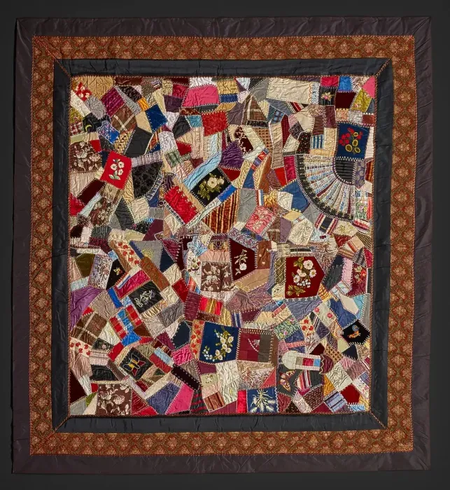 Framed Print : Crazy Quilt, about 1885. Creator: Unknown Framed Print : Crazy Quilt, about 1885. Creator: Unknown