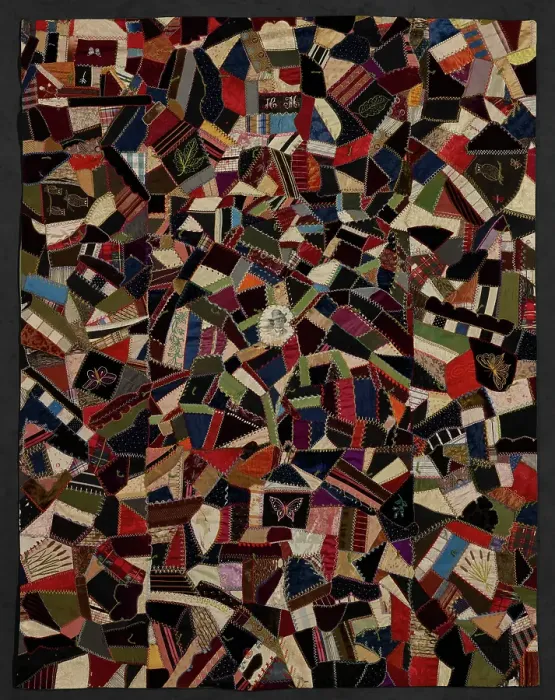 Framed Print : Crazy Quilt, about 1885. Creator: Unknown Framed Print : Crazy Quilt, about 1885. Creator: Unknown