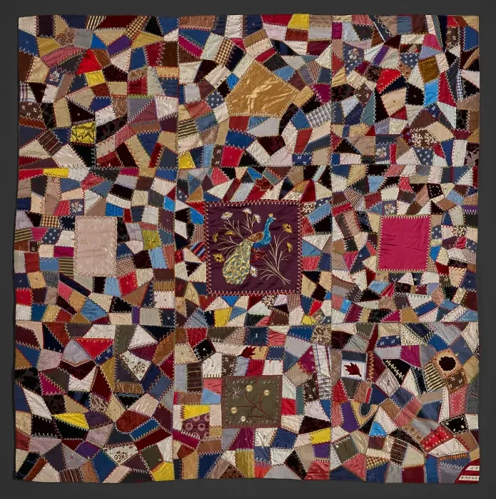 Framed Print : Crazy Quilt, 1886. Creator: Elizabeth Fachmann Framed Print : Crazy Quilt, 1886. Creator: Elizabeth Fachmann
