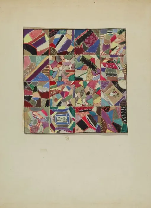 Framed Print : Crazy Quilt, c. 1936. Creator: Evelyn Bailey Framed Print : Crazy Quilt, c. 1936. Creator: Evelyn Bailey