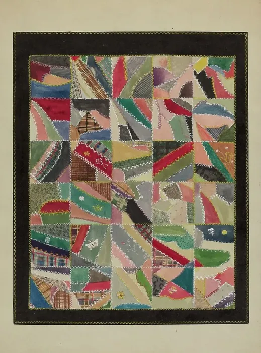Framed Print : Crazy Quilt, c. 1936. Creator: Lena Nastasi Framed Print : Crazy Quilt, c. 1936. Creator: Lena Nastasi
