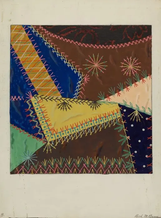 Framed Print : Crazy Quilt, c. 1940. Creator: Ruth M Barnes Framed Print : Crazy Quilt, c. 1940. Creator: Ruth M Barnes