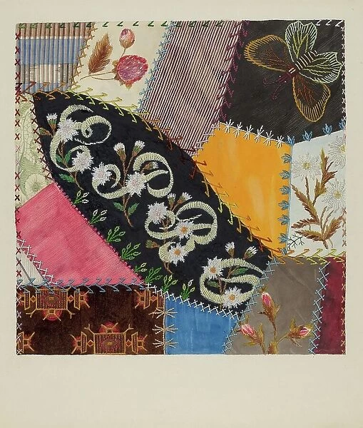 Crazy Quilt Detail, c. 1937. Creator: Edith Towner