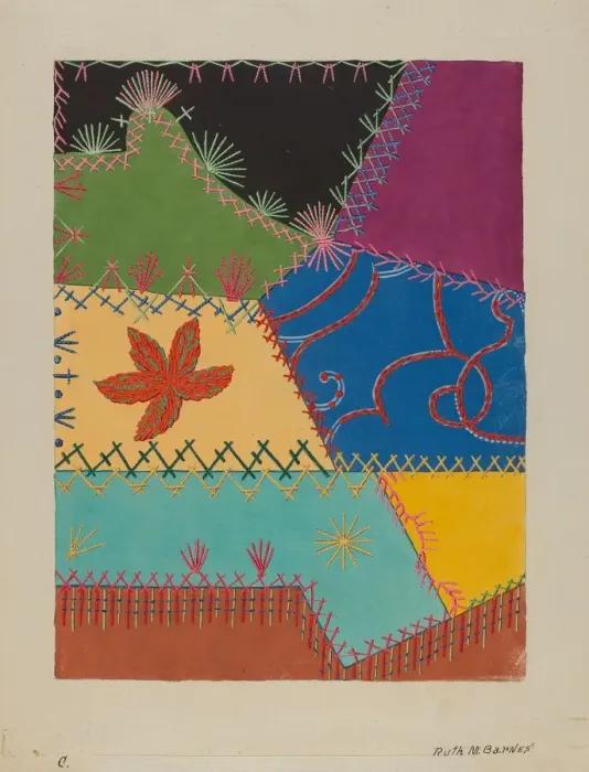 Framed Print : Crazy Quilt Detail, c. 1939. Creator: Ruth M Barnes Framed Print : Crazy Quilt Detail, c. 1939. Creator: Ruth M Barnes