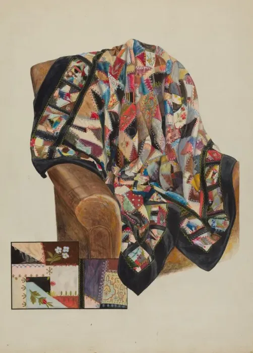 Framed Print : Crazy Quilt - Patchwork, c. 1936. Creator: Bertha Semple Framed Print : Crazy Quilt - Patchwork, c. 1936. Creator: Bertha Semple