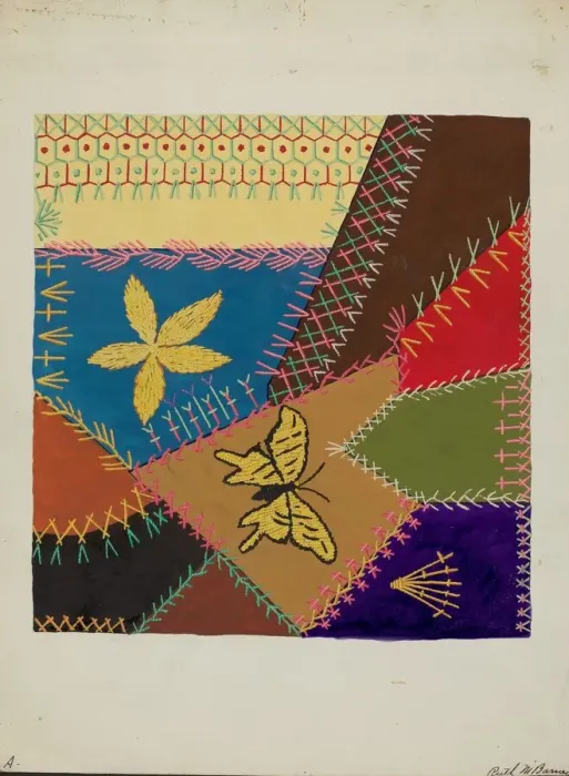 Framed Print : Crazy Quilt (Section), c. 1940. Creator: Ruth M Barnes