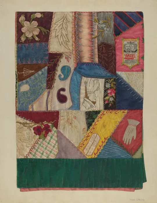 Framed Print : Crazy Quilt (Section of), c. 1939. Creator: Mina Greene Framed Print : Crazy Quilt (Section of), c. 1939. Creator: Mina Greene