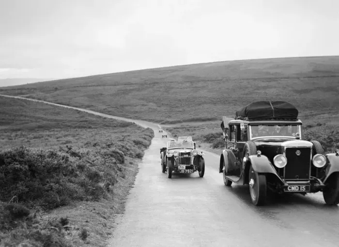 Framed Print : Cream Cracker Team MG PB of CAN May passing a Daimler at the MCC Torquay Rally, July 1937 Framed Print : Cream Cracker Team MG PB of CAN May passing a Daimler at the MCC Torquay Rally, July 1937