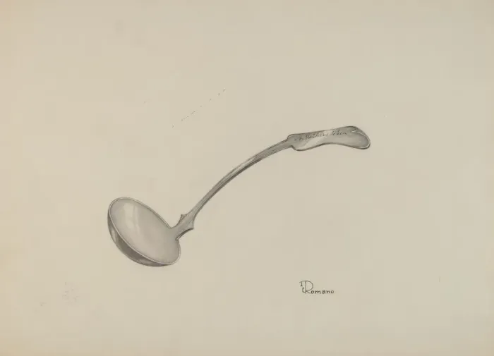 Framed Print : Cream Ladle, c. 1937. Creator: Josephine C. Romano Framed Print : Cream Ladle, c. 1937. Creator: Josephine C. Romano