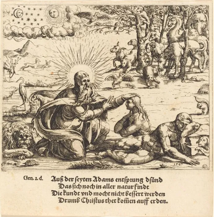 Framed Print : Creation of Eve, 1547. Creator: Augustin Hirschvogel Framed Print : Creation of Eve, 1547. Creator: Augustin Hirschvogel
