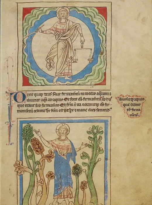 Framed Print : The Creation of Heaven and Earth: The Creation of the Trees; Northumberland Bestiary, about 1250-60. Creator: Unknown