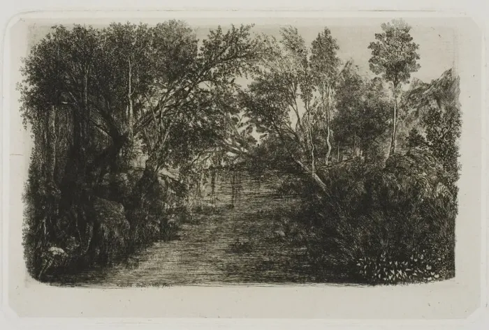 Framed Print : The Creek, 1880. Creator: Rodolphe Bresdin Framed Print : The Creek, 1880. Creator: Rodolphe Bresdin