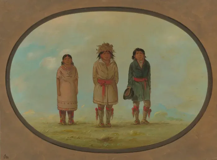 Framed Print : Three Creek Indians, 1861 / 1869. Creator: George Catlin Framed Print : Three Creek Indians, 1861 / 1869. Creator: George Catlin