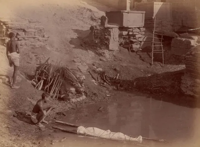 Framed Print : Cremation Ground at Manikarnika Ghat, Varanasi, India, 1860s-70s Framed Print : Cremation Ground at Manikarnika Ghat, Varanasi, India, 1860s-70s