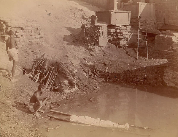 Cremation Ground at Manikarnika Ghat, Varanasi, India, 1860s-70s