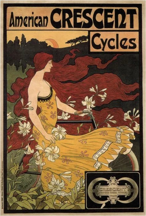 Framed Print : Crescent Cycles, 1899. Artist: Ramsdell, Frederick Winthrop (1865-1915) Framed Print : Crescent Cycles, 1899. Artist: Ramsdell, Frederick Winthrop (1865-1915)