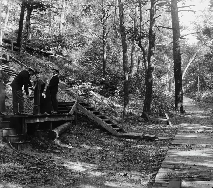 Framed Print : Crescent walk, Macatawa Park, Mich. between 1890 and 1901. Creator: Unknown Framed Print : Crescent walk, Macatawa Park, Mich. between 1890 and 1901. Creator: Unknown