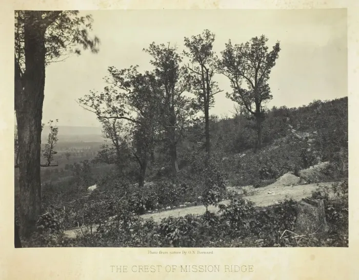 Framed Print : The Crest of Mission Ridge, 1864 / 66. Creator: George N. Barnard Framed Print : The Crest of Mission Ridge, 1864 / 66. Creator: George N. Barnard