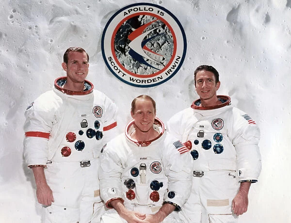 The crew of the Apollo 15 Mission at the Manned Spacecraft Centre, Houston, Texas, 1971. Artist: NASA