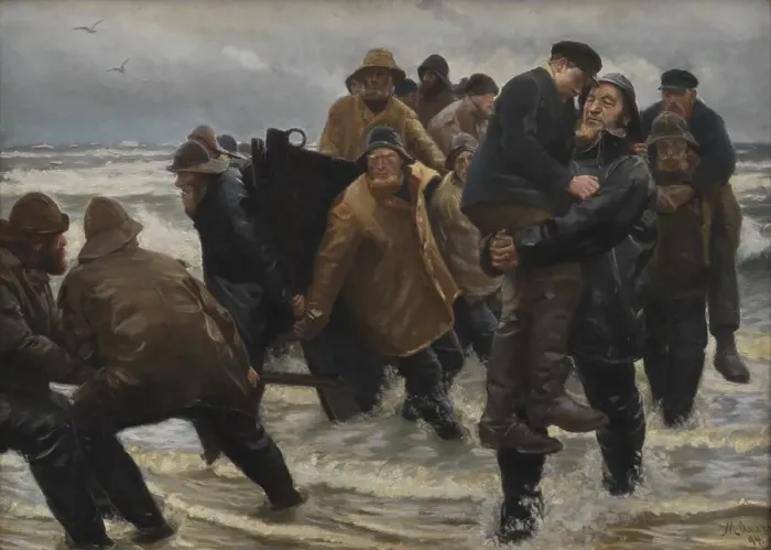 Framed Print : A Crew Rescued, 1894. Creator: Michael Peter Ancher Framed Print : A Crew Rescued, 1894. Creator: Michael Peter Ancher