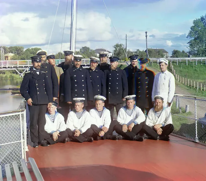 Framed Print : Crew of the steamship Sheksna of the M.P.S. [Ministry of Communication and... 1909. Creator: Sergey Mikhaylovich Prokudin-Gorsky. Crew of the steamship Sheksna of the M.P.S. [Ministry of Communication and... 1909 Framed Print : Crew of the steamship Sheksna of the M.P.S. [Ministry of Communication and... 1909. Creator: Sergey Mikhaylovich Prokudin-Gorsky. Crew of the steamship Sheksna of the M.P.S. [Ministry of Communication and... 1909