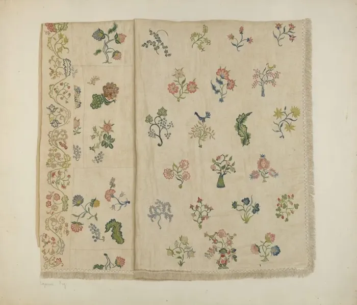Framed Print : Crewel Embroidered Bedspread, c. 1941. Creator: Suzanne Roy Framed Print : Crewel Embroidered Bedspread, c. 1941. Creator: Suzanne Roy