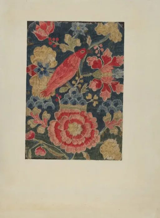 Framed Print : Crewel Embroidered Panel, c. 1937. Creator: Phyllis Dorr Framed Print : Crewel Embroidered Panel, c. 1937. Creator: Phyllis Dorr