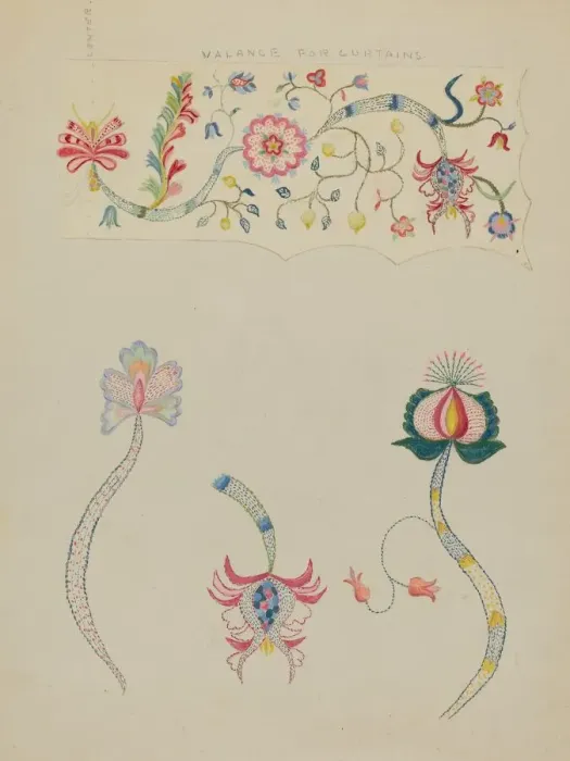 Framed Print : Crewel Embroidery, c. 1936. Creator: Fanchon Larzelere Framed Print : Crewel Embroidery, c. 1936. Creator: Fanchon Larzelere