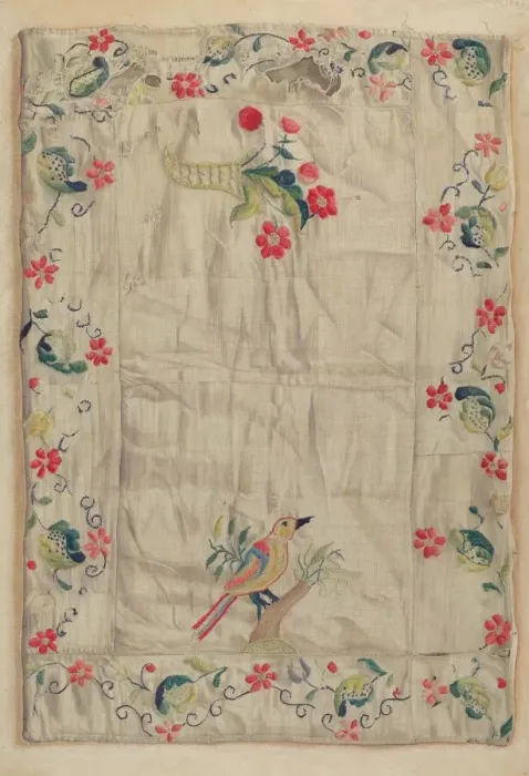 Framed Print : Crewel Embroidery, c. 1937. Creator: Helen E. Gilman Framed Print : Crewel Embroidery, c. 1937. Creator: Helen E. Gilman