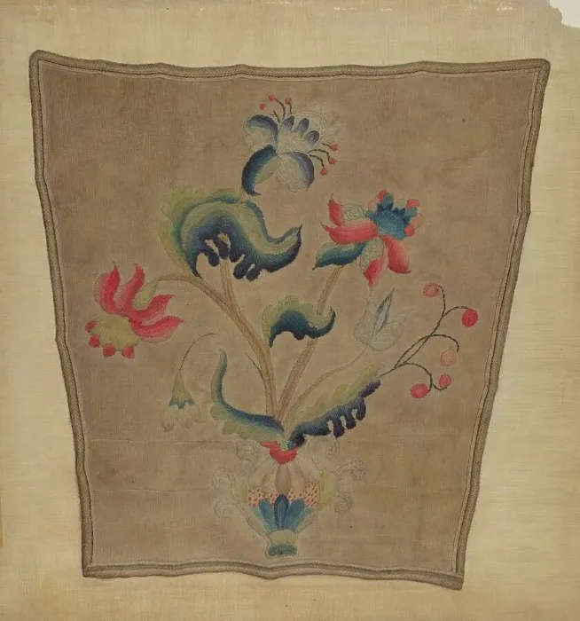 Framed Print : Crewel Embroidery Chair Piece, c. 1937. Creator: Lawrence Peterson Framed Print : Crewel Embroidery Chair Piece, c. 1937. Creator: Lawrence Peterson