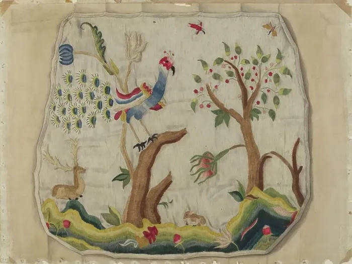 Framed Print : Crewel Embroidery Chair Seat, c. 1936. Creator: Eleanor Cunningham Framed Print : Crewel Embroidery Chair Seat, c. 1936. Creator: Eleanor Cunningham