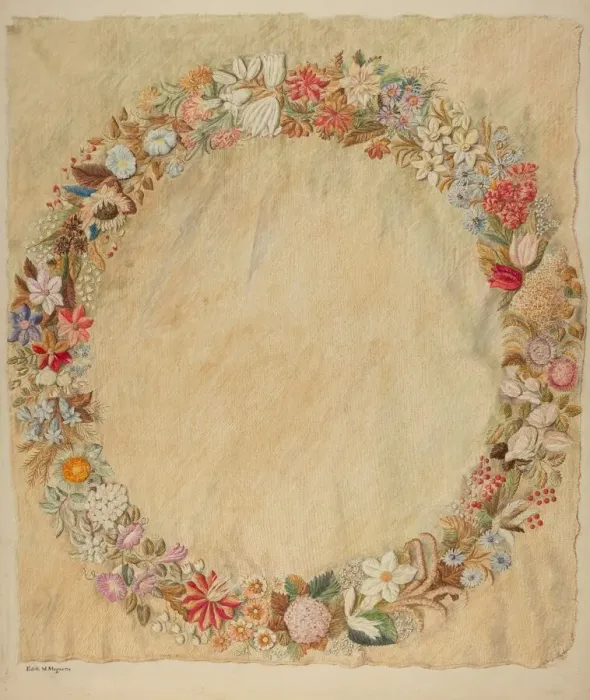 Framed Print : Crewel Embroidery for Table, 1941. Creator: Edith Magnette Framed Print : Crewel Embroidery for Table, 1941. Creator: Edith Magnette