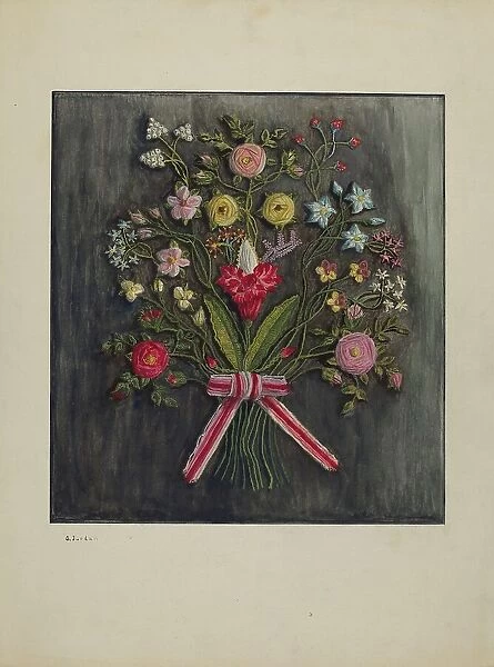 Crewel Wreath, c. 1941. Creator: Genevieve Jordan