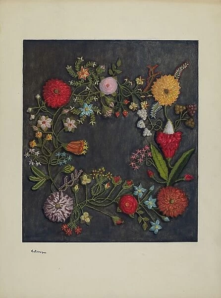 Crewel Wreath, c. 1941. Creator: Genevieve Jordan