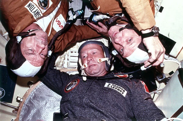 The two crews of the joint US  /  USSR ASTP docking in Earth orbit mission