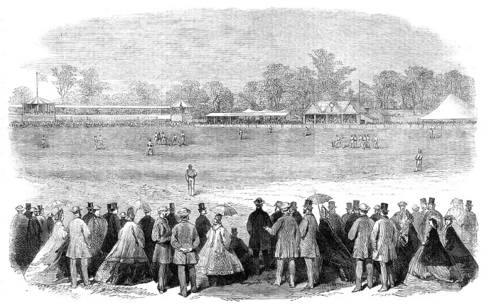 Framed Print : Cricket-match at Melbourne between the All-England Eleven and Twenty-Two of Victoria, 1864. Creator: Unknown Framed Print : Cricket-match at Melbourne between the All-England Eleven and Twenty-Two of Victoria, 1864. Creator: Unknown