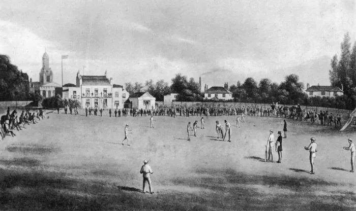 Framed Print : A cricket match in progress at Kennington Oval, London, 1848 (1912) Framed Print : A cricket match in progress at Kennington Oval, London, 1848 (1912)