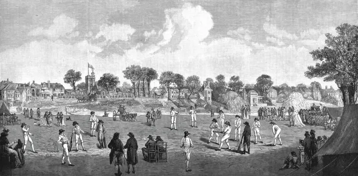 Framed Print : Cricket at Moulsey Hurst; 1780, 1890. Creator: Unknown Framed Print : Cricket at Moulsey Hurst; 1780, 1890. Creator: Unknown
