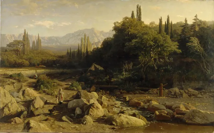 Framed Print : The Crimea. Mountain landscape with river, 1868. Artist: Orlovsky, Vladimir Donatovich (1842-1914) Framed Print : The Crimea. Mountain landscape with river, 1868. Artist: Orlovsky, Vladimir Donatovich (1842-1914)