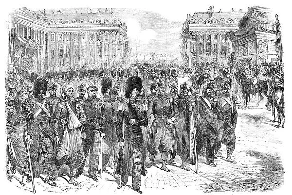The Crimean Troops Defiling at the Foot of the Column, Place Vendome, 1856. Creator: Unknown
