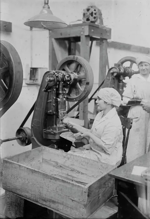 Framed Print : Crimping ignition tubes, between c1915 and c1920. Creator: Bain News Service Framed Print : Crimping ignition tubes, between c1915 and c1920. Creator: Bain News Service