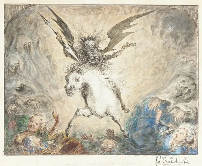 Framed Print : Crinolina - and the Consequences [recto], 1865. Creator: George Cruikshank
