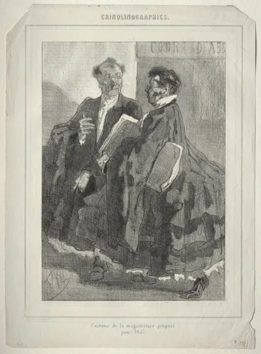Framed Print : Crinolinographies. Costume de la magistrature propose pour 1857. Creator: Felicien Rops Framed Print : Crinolinographies. Costume de la magistrature propose pour 1857. Creator: Felicien Rops